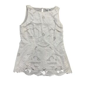 Bebe White Lace Cutout Eyelet Sleeveless Blouse Top Womens Size S Side Button